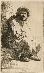 Bedelaar zittend op een Oever, 1630 door Rembrandt van Rijn