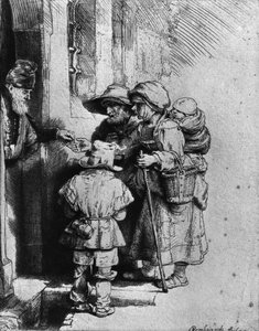 Bedelaars op de Drempel van een Huis door Rembrandt van Rijn