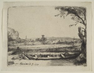 Kanaal met een Grote Boot en een Brug