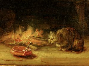 Kat, detail van Heilige Familie met een gordijn (detail)