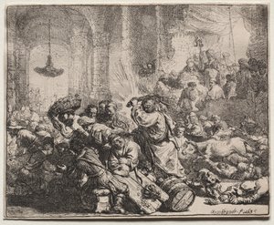Christus verdrijft de geldwisselaars uit de tempel door Rembrandt van Rijn