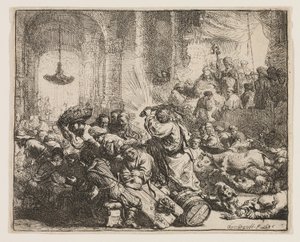 Christus verdrijft de geldwisselaars uit de tempel door Rembrandt van Rijn