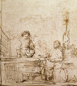 Christus en de vrouw van Samaria door Rembrandt van Rijn