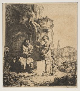 Christus en de Samaritaanse vrouw tussen ruïnes