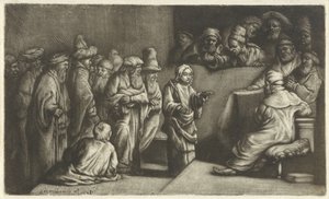 Christus in discussie met de dokters: een schets door Rembrandt van Rijn