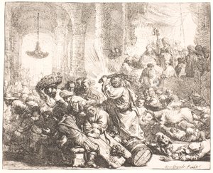 Christus verdrijft de geldwisselaars uit de tempel door Rembrandt van Rijn