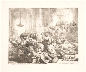 Christus verdrijft de geldwisselaars uit de tempel door Rembrandt van Rijn