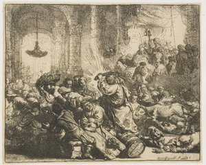 Christus verdrijft de geldwisselaars uit de tempel door Rembrandt van Rijn