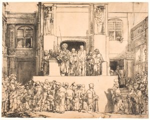 Christus gepresenteerd aan het volk: grote liggende plaat door Rembrandt van Rijn