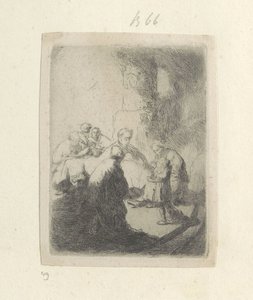 Christus en de schriftgeleerden (kleine plaat) door Rembrandt van Rijn