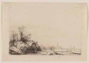 Huisje aan een Kanaal met Uitzicht op Ouderkerk door Rembrandt van Rijn