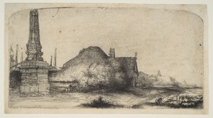 Cottage en Grenspaal op de Spaarndammerdijk door Rembrandt van Rijn
