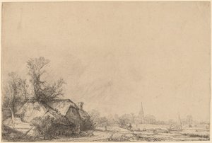 Huisje naast een kanaal door Rembrandt van Rijn