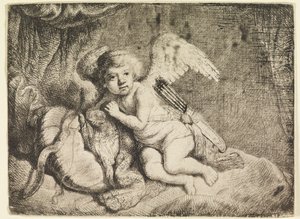 Cupido rustend, naar een schilderij dat vroeger aan Rembrandt werd toegeschreven