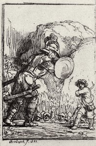 David en Goliath. Illustratie voor Piedra gloriosa door Menasseh ben Israel