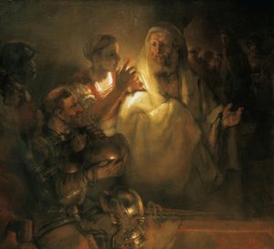 De apostel Petrus verloochent Christus door Rembrandt van Rijn