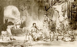 Eliezer en Rebecca bij de bron door Rembrandt van Rijn