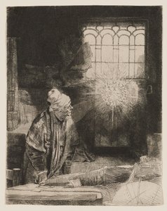 Faust (De geleerde in zijn studeerkamer) door Rembrandt van Rijn
