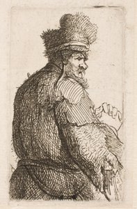 Oude man van achteren gezien door Rembrandt van Rijn
