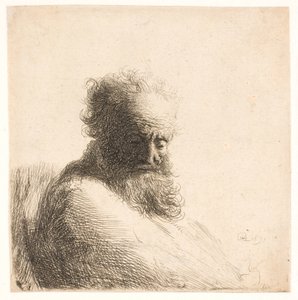 Oude, bebaarde man. Buste door Rembrandt van Rijn