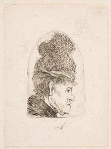 Grotesk profiel: man met hoge pet door Rembrandt van Rijn
