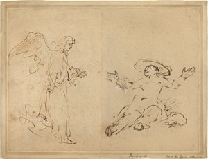 Hagar zittend bij de fontein door Rembrandt van Rijn