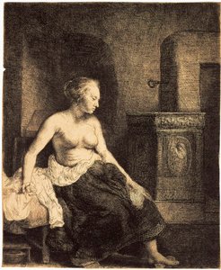 Halfnaakte vrouw bij een kachel, 1658