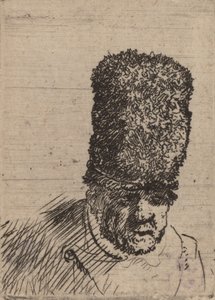 Hoofd van een Oude Man in Hoge Bontmuts door Rembrandt van Rijn