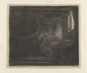 Hieronymus in een donker studeervertrek door Rembrandt van Rijn