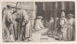 Joden in de synagoge door Rembrandt van Rijn