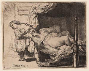 Jozef en Potifars vrouw door Rembrandt van Rijn