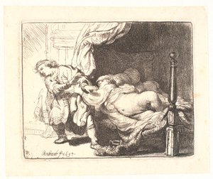 Jozef en de vrouw van Potifar door Rembrandt van Rijn