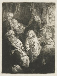 Jozef vertelt zijn dromen door Rembrandt van Rijn