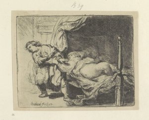 Jozef en de vrouw van Potifar door Rembrandt van Rijn