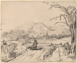 Landschap met jager en hond door Rembrandt van Rijn