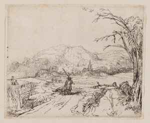 Landschap met Jager en Honden door Rembrandt van Rijn
