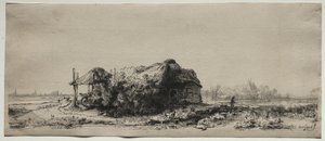 Landschap met een huisje en hooischuur: Oblong