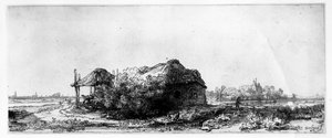 Landschap met een Cottage en Hooischuur, geëtst door James Bretherton
