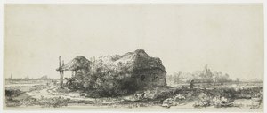 Landschap met een huisje en een hooischuur