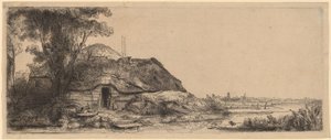 Landschap met een huisje en een grote boom
