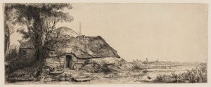 Landschap met een Huisje en een Grote Boom door Rembrandt van Rijn