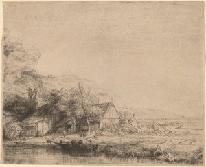 Landschap met een Koe door Rembrandt van Rijn