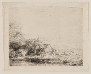 Landschap met een drinkende koe door Rembrandt van Rijn