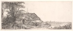 Landschap met een huisje en een grote boom