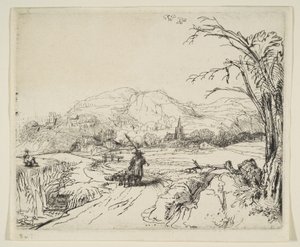 Landschap met een herder en een hond, ca. 1653