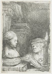 Man die tekent van een gipsmodel door Rembrandt van Rijn