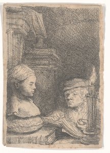 Man die tekent van een gipsmodel door Rembrandt van Rijn