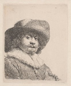 Man met een breedgerande hoed en kraag door Rembrandt van Rijn