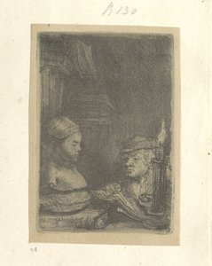 Man, tekenend naar een gipsmodel door Rembrandt van Rijn