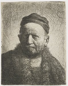 Man met een nauwsluitende muts: buste (de vader van de kunstenaar?) door Rembrandt van Rijn